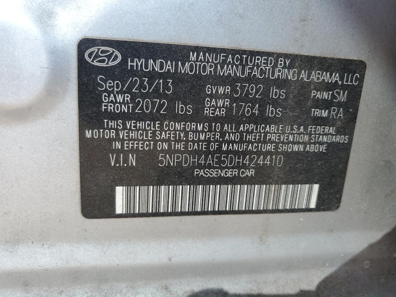 2013 Hyundai Elantra Gls VIN: 5NPDH4AE5DH424410 Lot: 68637795