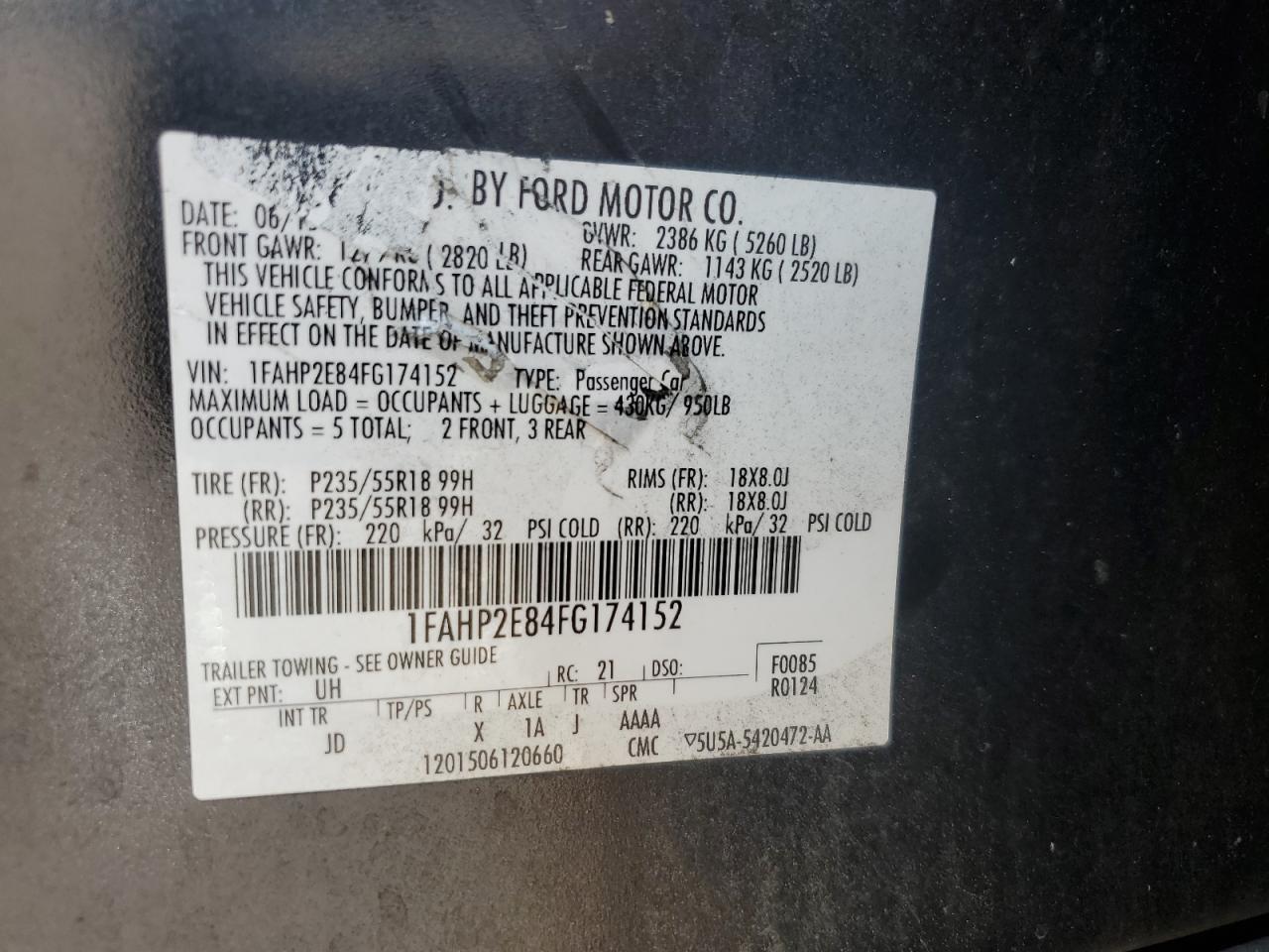 2015 Ford Taurus Sel VIN: 1FAHP2E84FG174152 Lot: 69788575