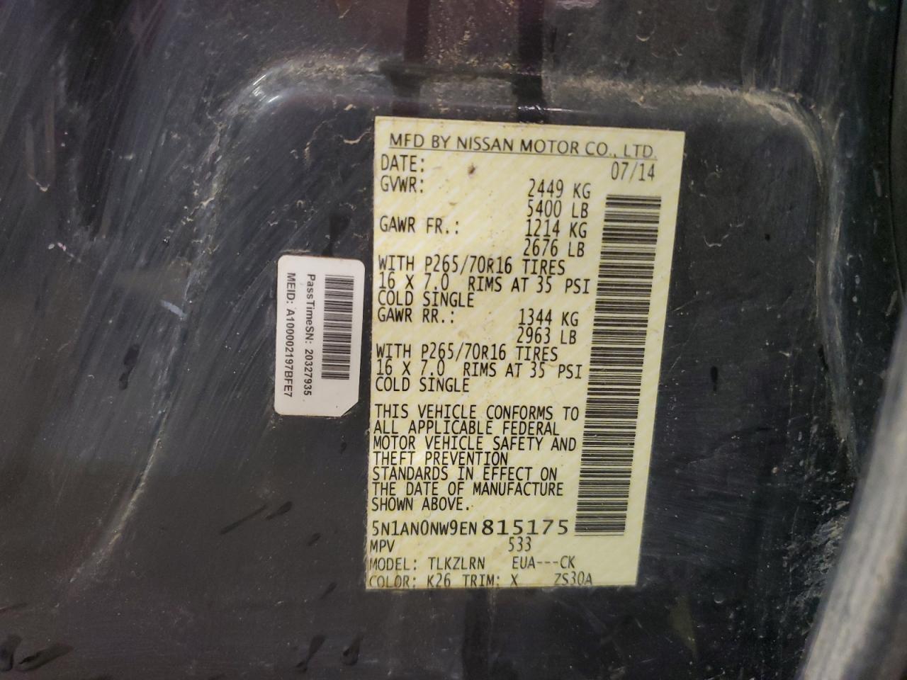 2014 Nissan Xterra X VIN: 5N1AN0NW9EN815175 Lot: 68546405