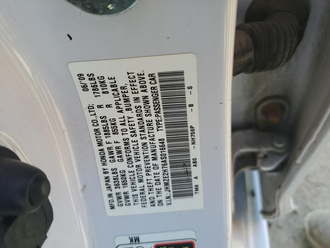 2010 Honda Insight Ex VIN: JHMZE2H76AS016648 Lot: 70637695