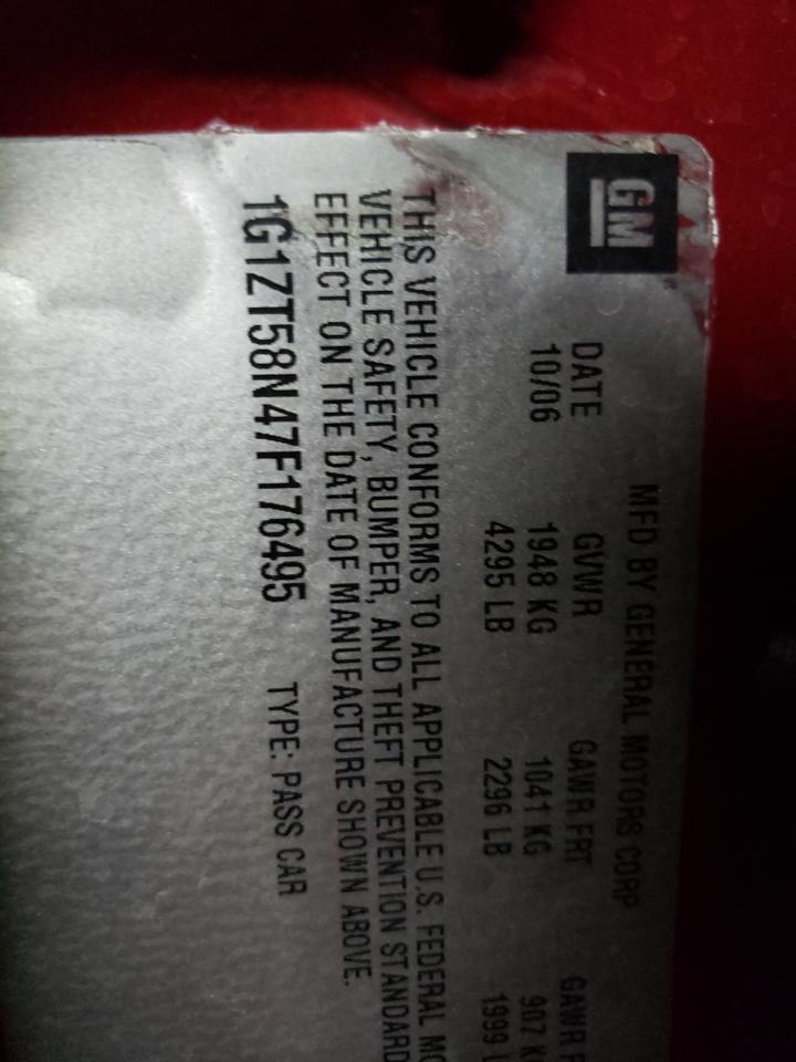 2007 Chevrolet Malibu Lt VIN: 1G1ZT58N47F176495 Lot: 69325475