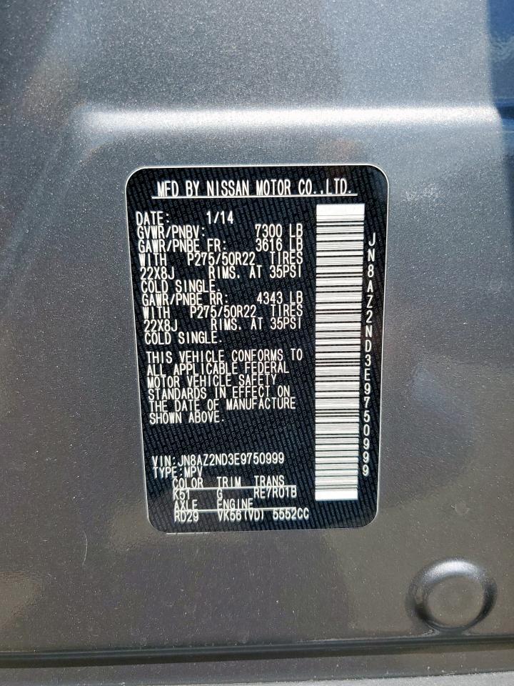 2014 Infiniti Qx80 VIN: JN8AZ2ND3E9750999 Lot: 67369225