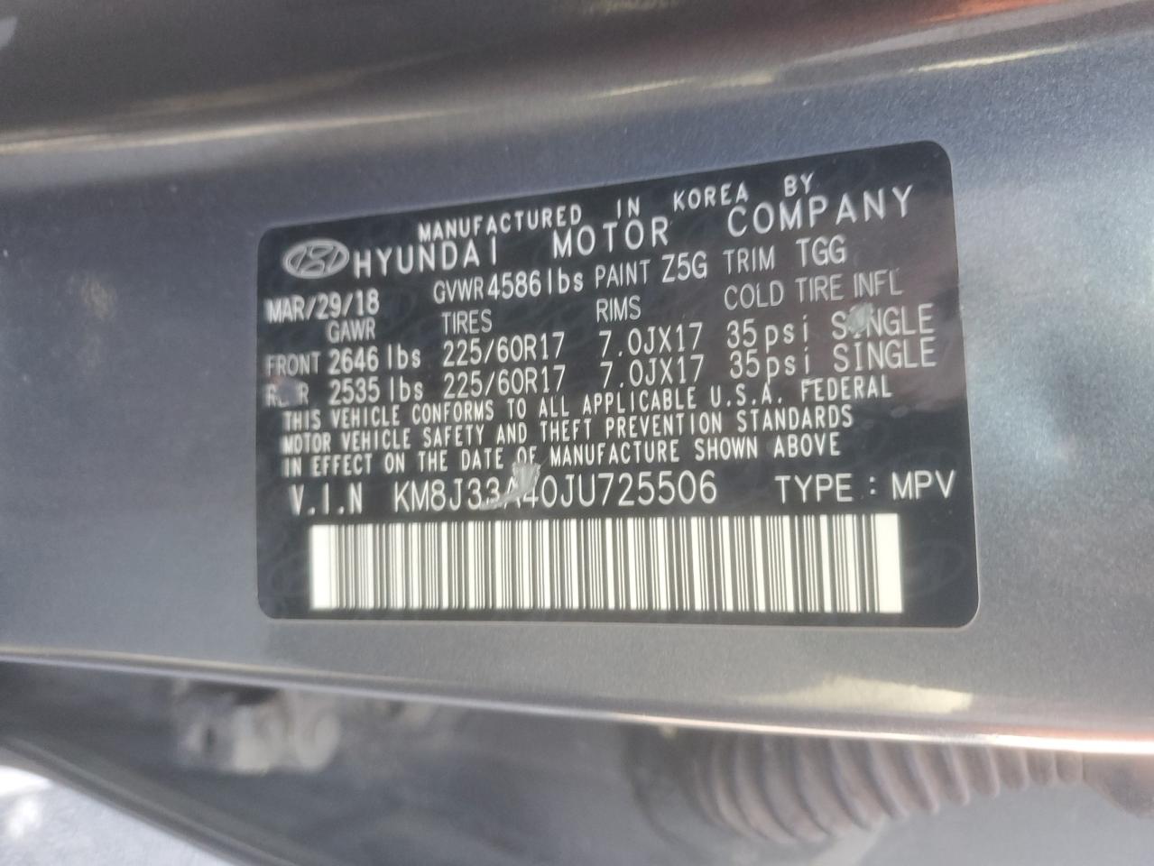 2018 Hyundai Tucson Sel VIN: KM8J33A40JU725506 Lot: 69669835