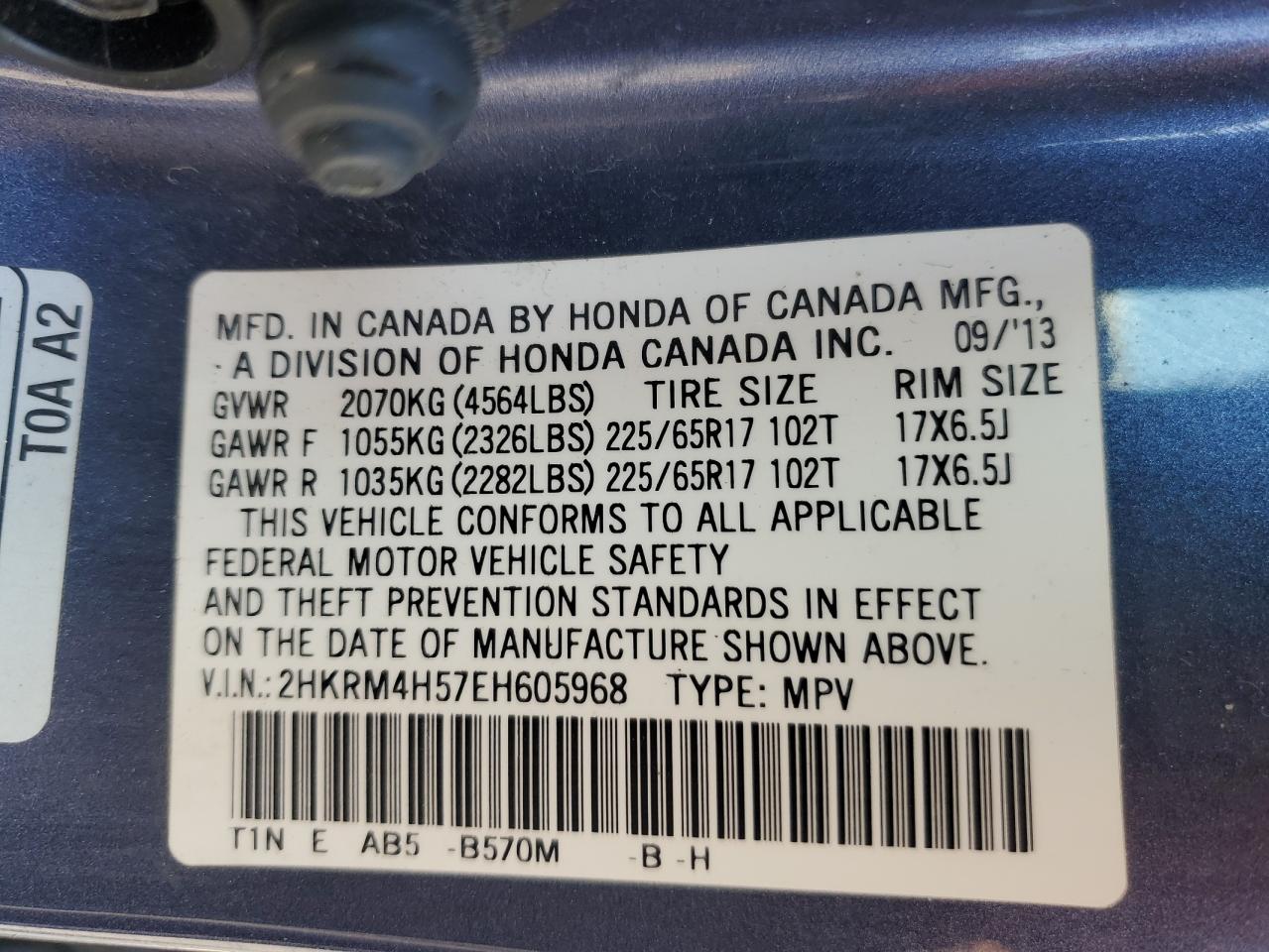 2014 Honda Cr-V Ex VIN: 2HKRM4H57EH605968 Lot: 68265425