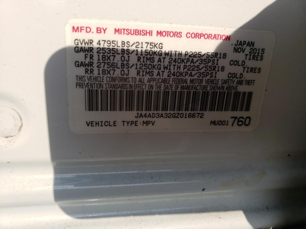 2016 Mitsubishi Outlander Se VIN: JA4AD3A32GZ016672 Lot: 69791075