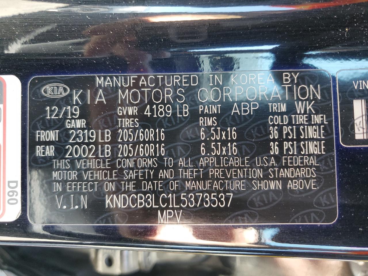 2020 Kia Niro Lx VIN: KNDCB3LC1L5373537 Lot: 67791415