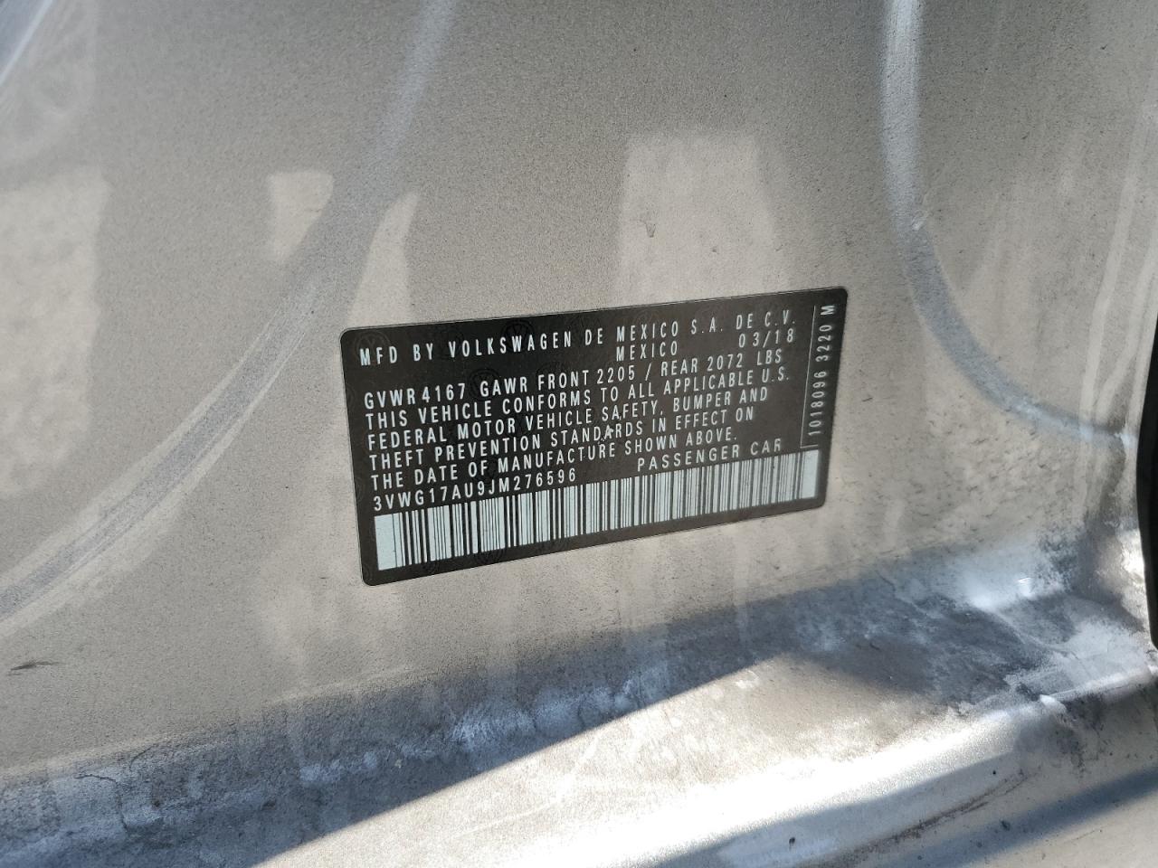 2018 Volkswagen Golf S VIN: 3VWG17AU9JM276596 Lot: 67482345
