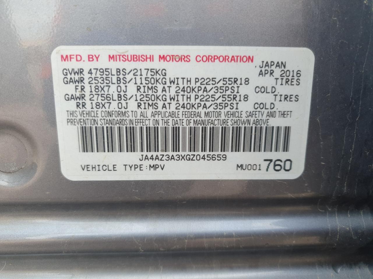 2016 Mitsubishi Outlander Se VIN: JA4AZ3A3XGZ045659 Lot: 69965885