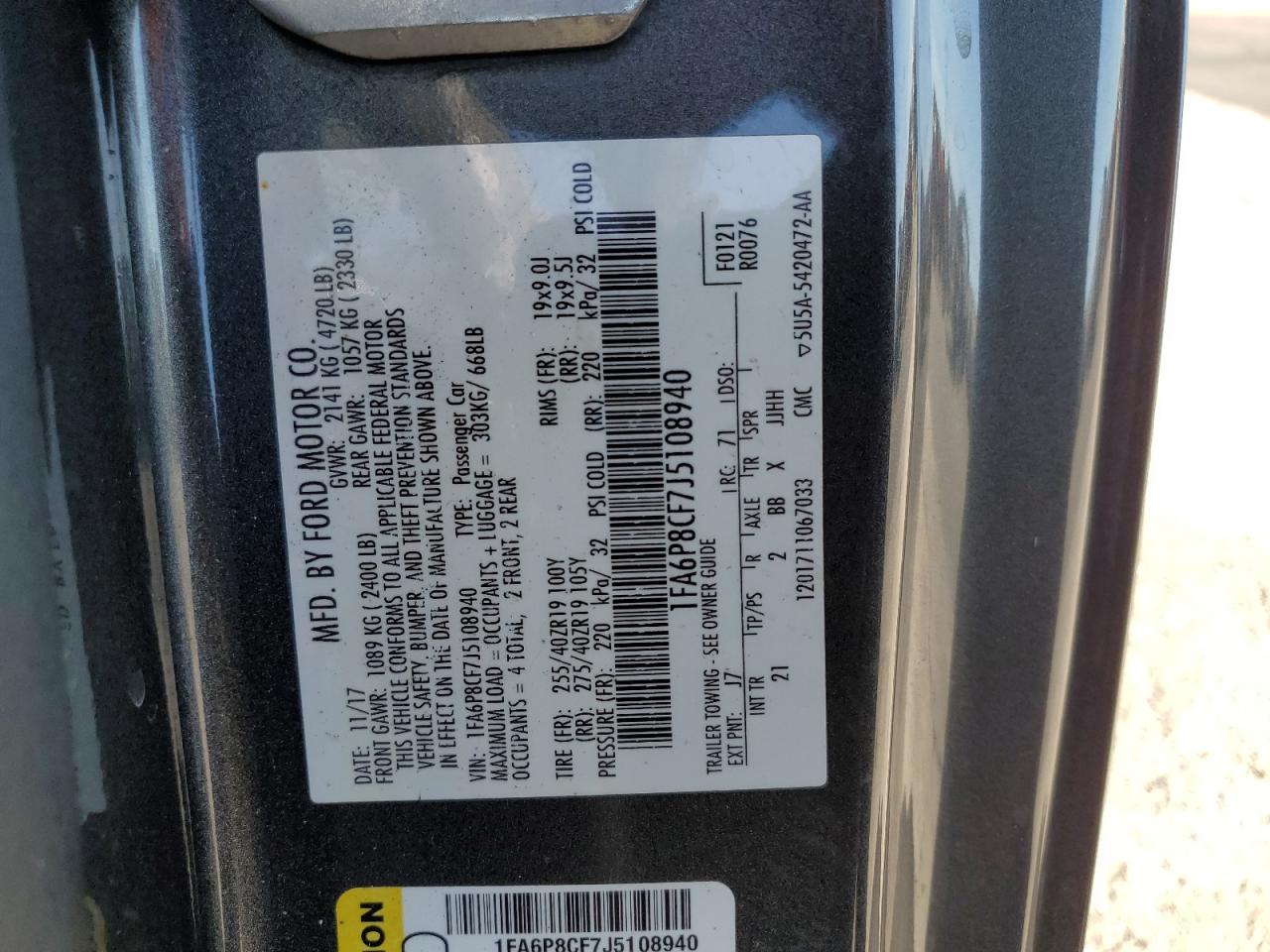 2018 Ford Mustang Gt VIN: 1FA6P8CF7J5108940 Lot: 68226545