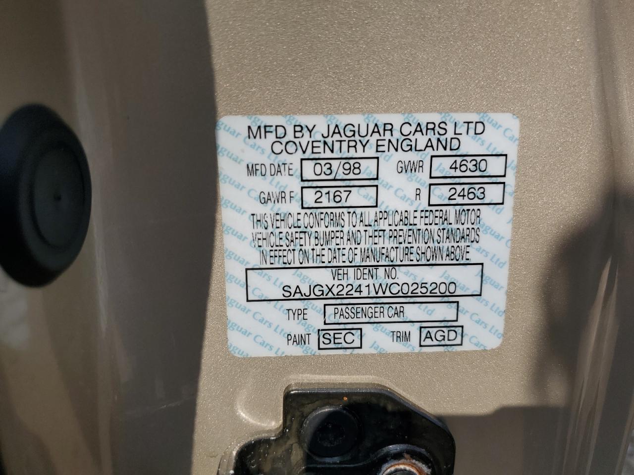 1998 Jaguar Xk8 VIN: SAJGX2241WC025200 Lot: 67867325