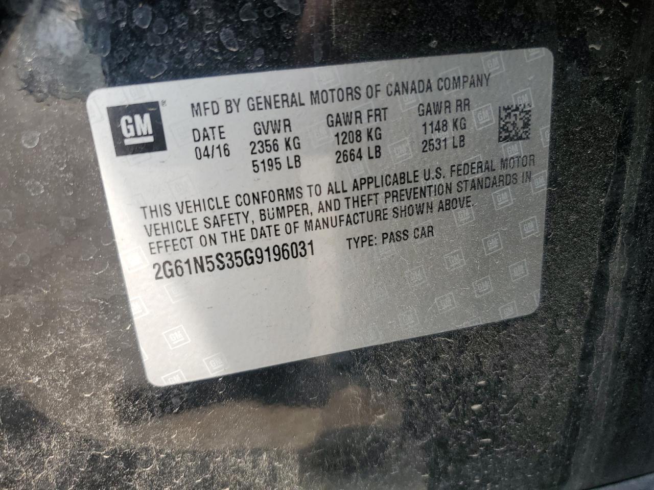 2016 Cadillac Xts Luxury Collection VIN: 2G61N5S35G9196031 Lot: 69557805