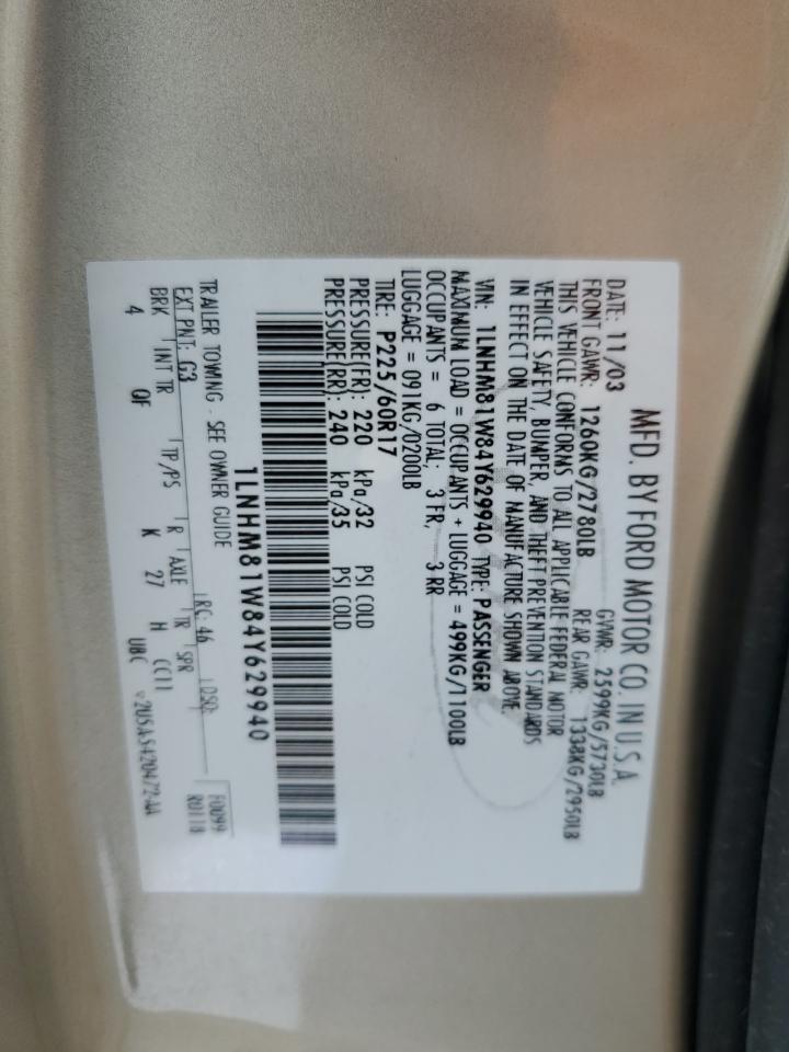 2004 Lincoln Town Car Executive VIN: 1LNHM81W84Y629940 Lot: 67629965