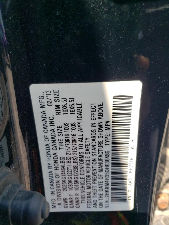 2013 Honda Cr-V Lx VIN: 2HKRM4H35DH636486 Lot: 68102835