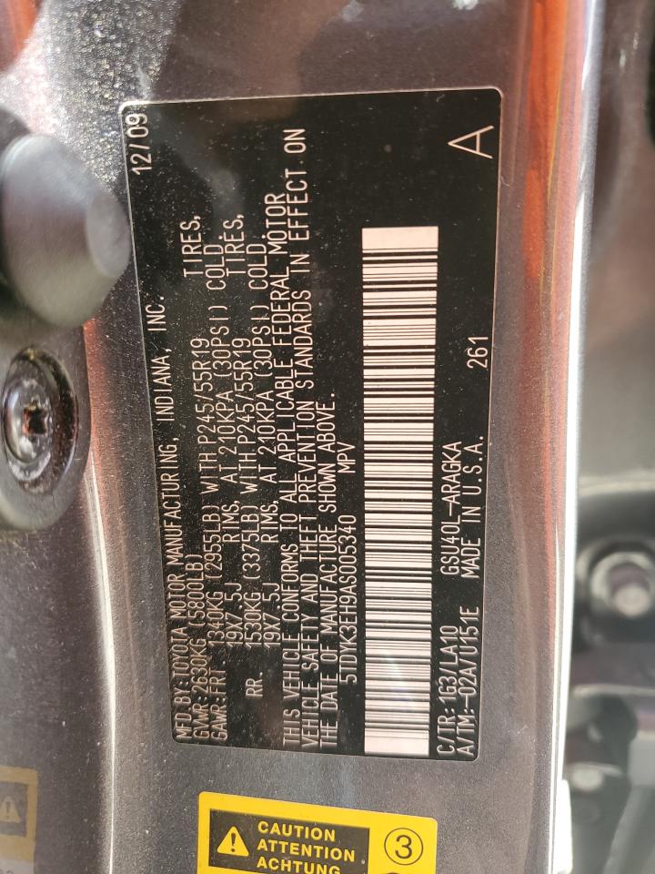 2010 Toyota Highlander Limited VIN: 5TDYK3EH9AS005340 Lot: 70745765