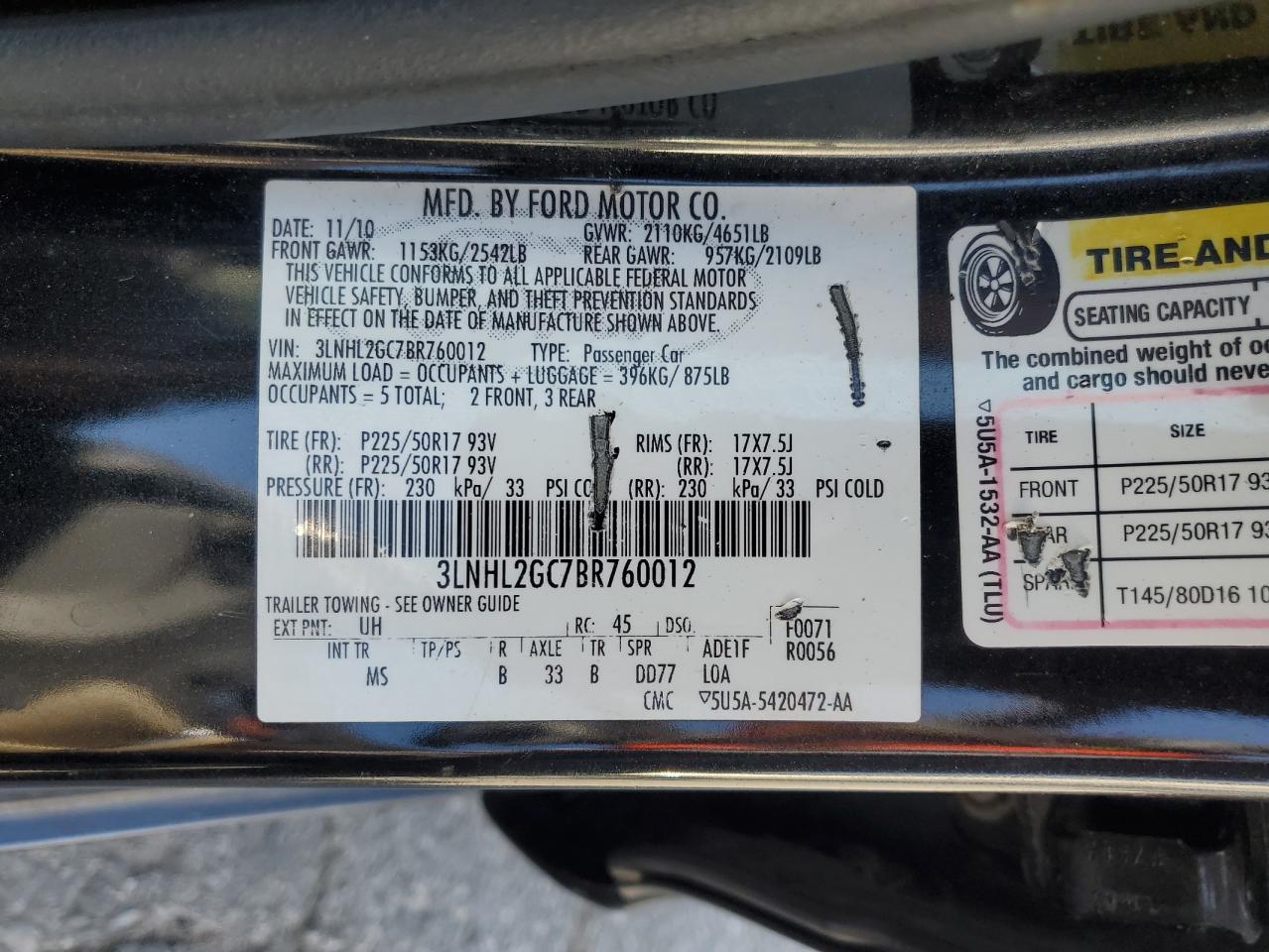 2011 Lincoln Mkz VIN: 3LNHL2GC7BR760012 Lot: 70631785