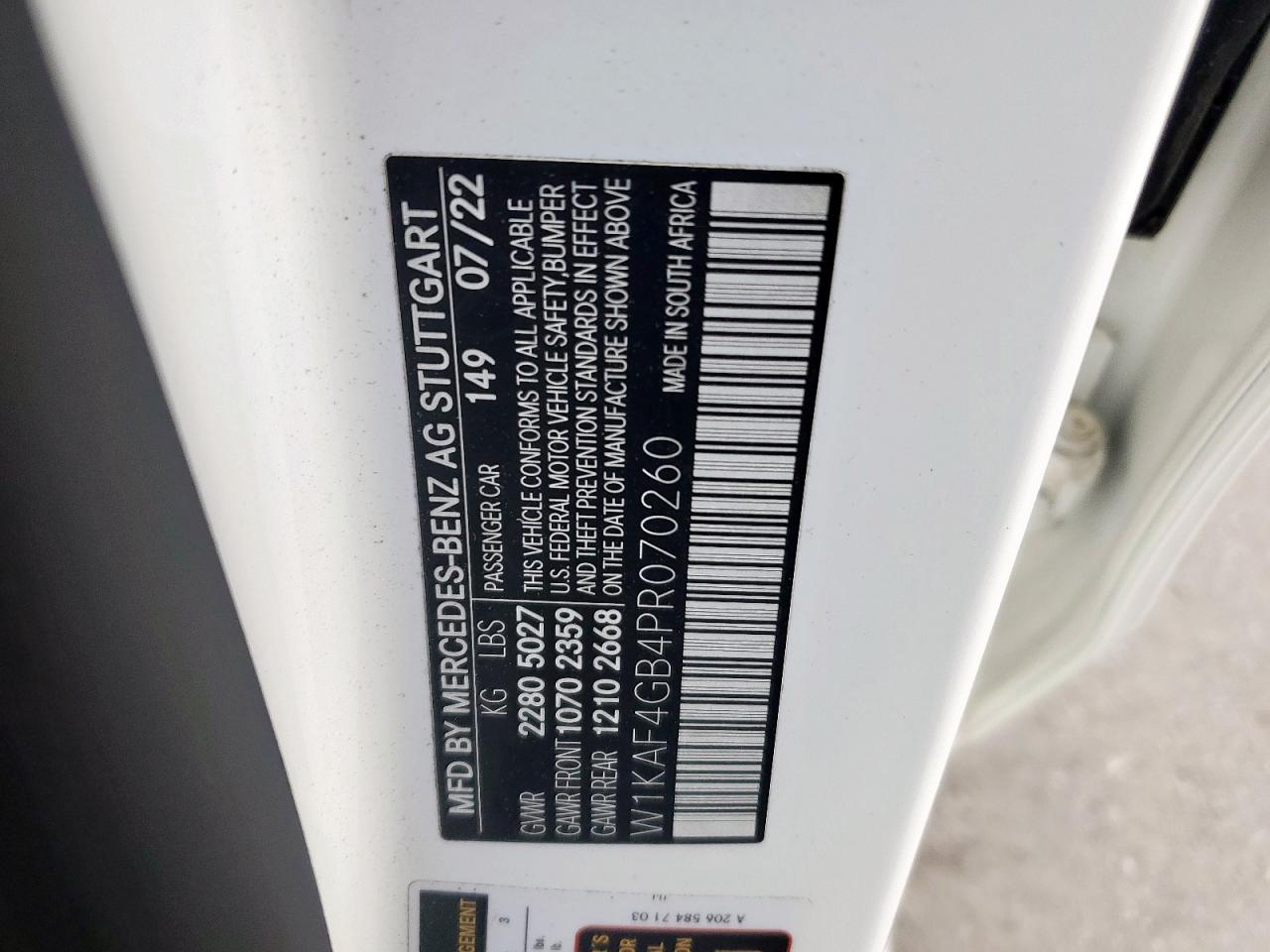 2023 Mercedes-Benz C 300 VIN: W1KAF4GB4PR070260 Lot: 66688975