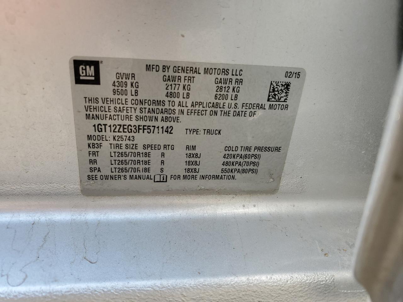 2015 GMC Sierra K2500 Slt VIN: 1GT12ZEG3FF571142 Lot: 70774905