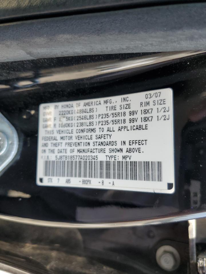 2007 Acura Rdx Technology VIN: 5J8TB18577A020345 Lot: 67667755