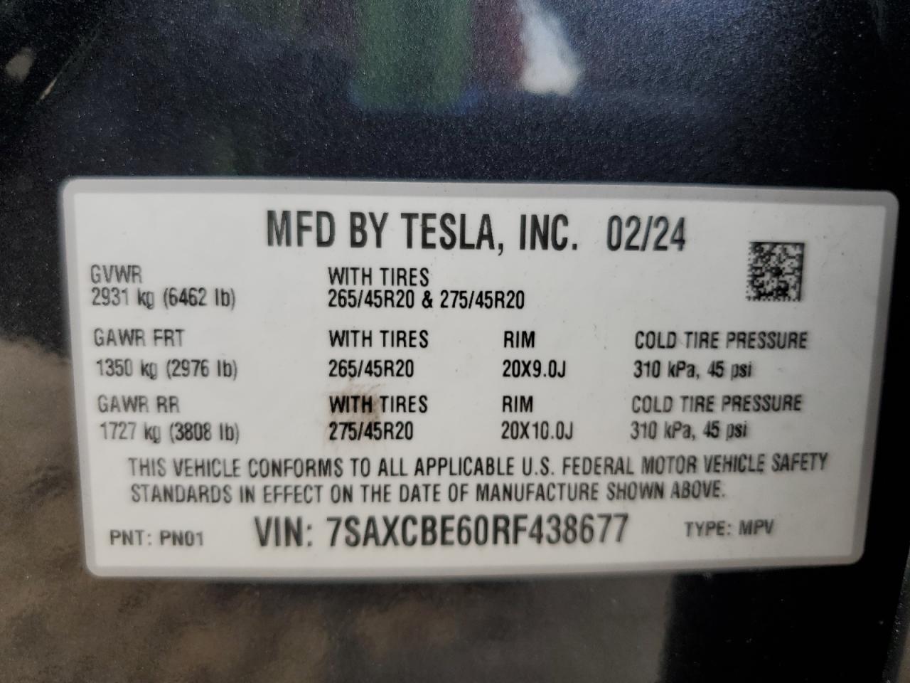 2024 Tesla Model X VIN: 7SAXCBE60RF438677 Lot: 70468075