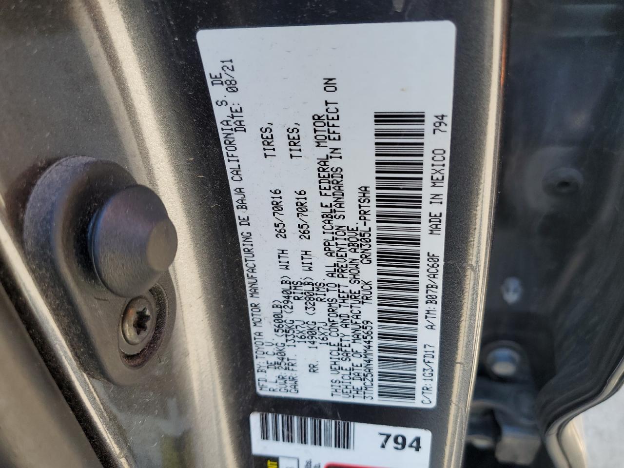 2021 Toyota Tacoma Double Cab VIN: 3TMCZ5AN4MM445659 Lot: 70141145