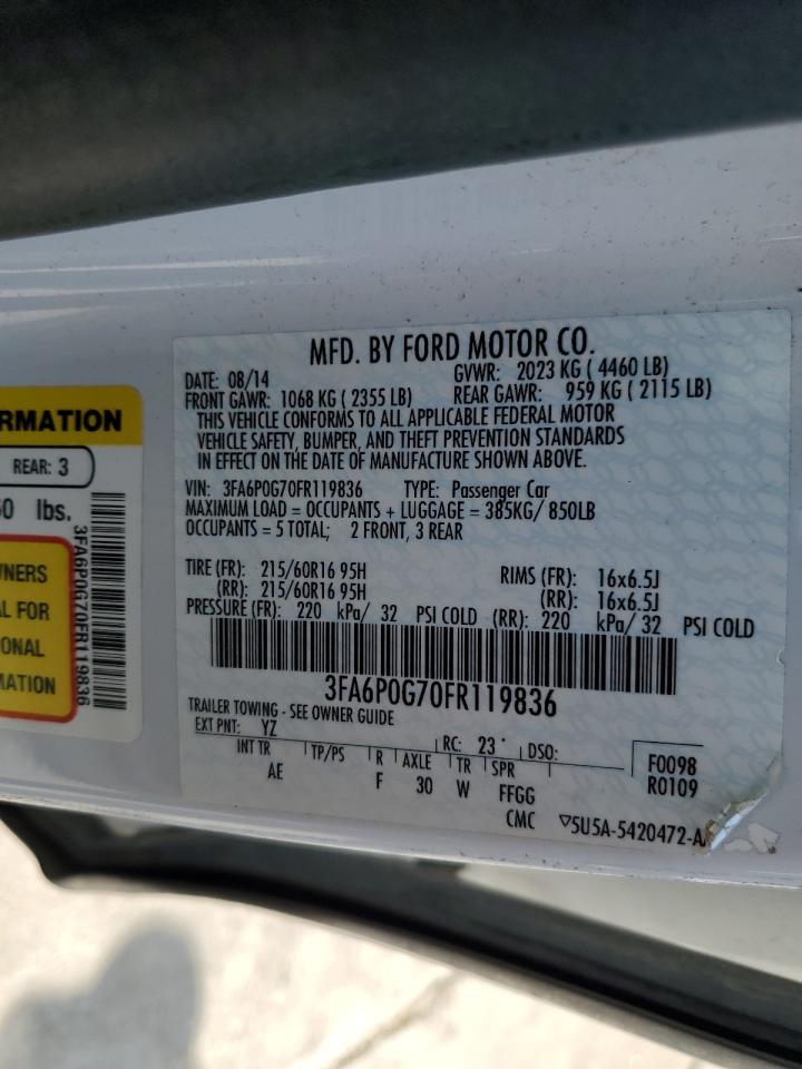 2015 Ford Fusion S VIN: 3FA6P0G70FR119836 Lot: 67228375