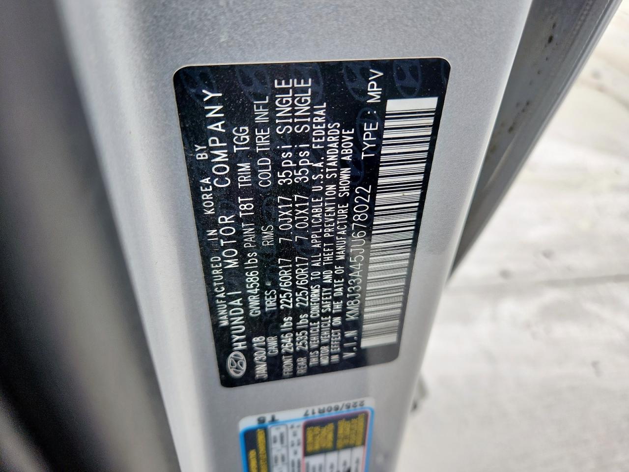 2018 Hyundai Tucson Sel VIN: KM8J33A45JU678022 Lot: 68210595