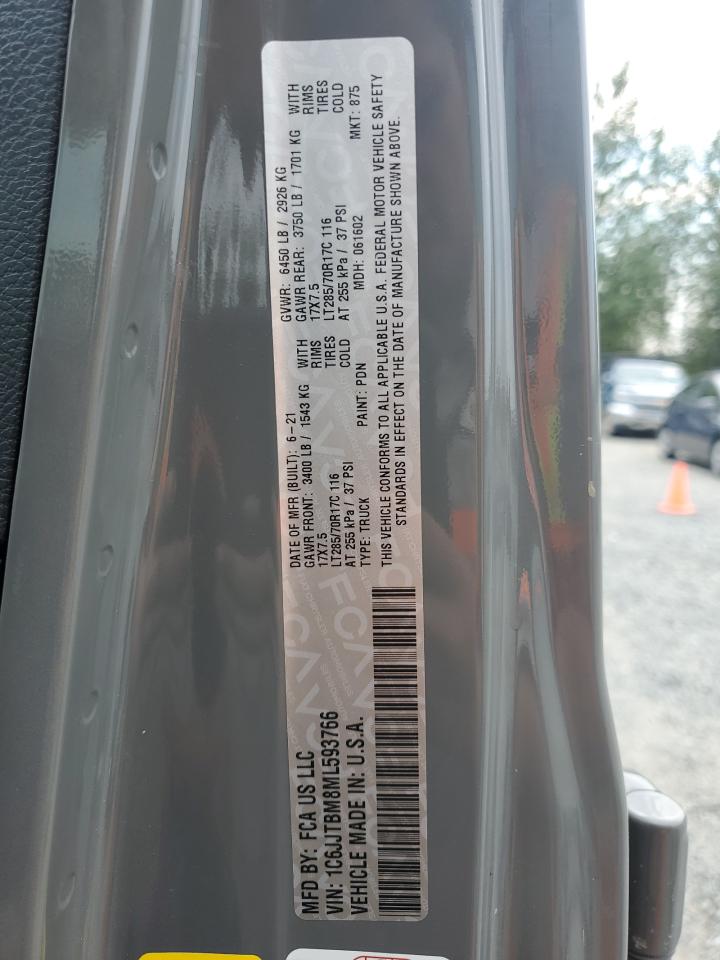 2021 Jeep Gladiator Rubicon VIN: 1C6JJTBM8ML593766 Lot: 70780865