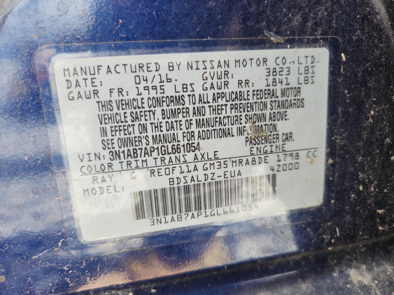 2016 Nissan Sentra S VIN: 3N1AB7AP1GL661054 Lot: 69163415