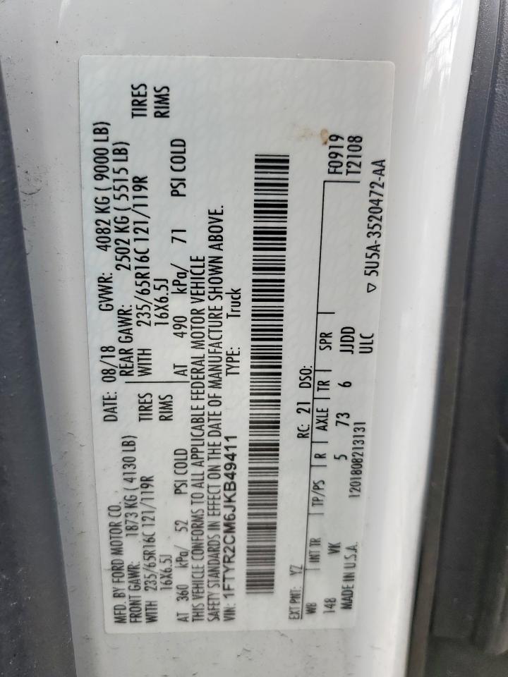 2018 Ford Transit T-250 VIN: 1FTYR2CM6JKB49411 Lot: 67052805