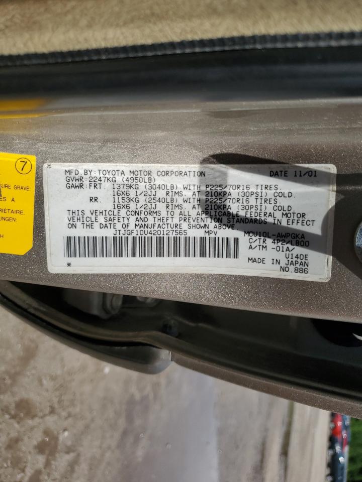 2002 Lexus Rx 300 VIN: JTJGF10U420127565 Lot: 68744455