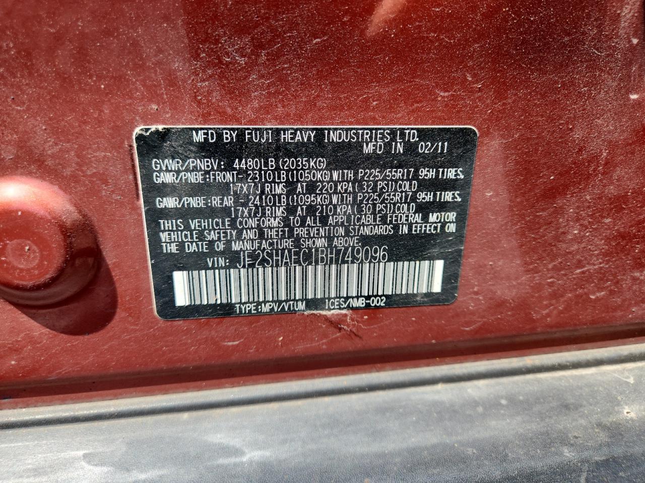 2011 Subaru Forester Limited VIN: JF2SHAEC1BH749096 Lot: 68006215