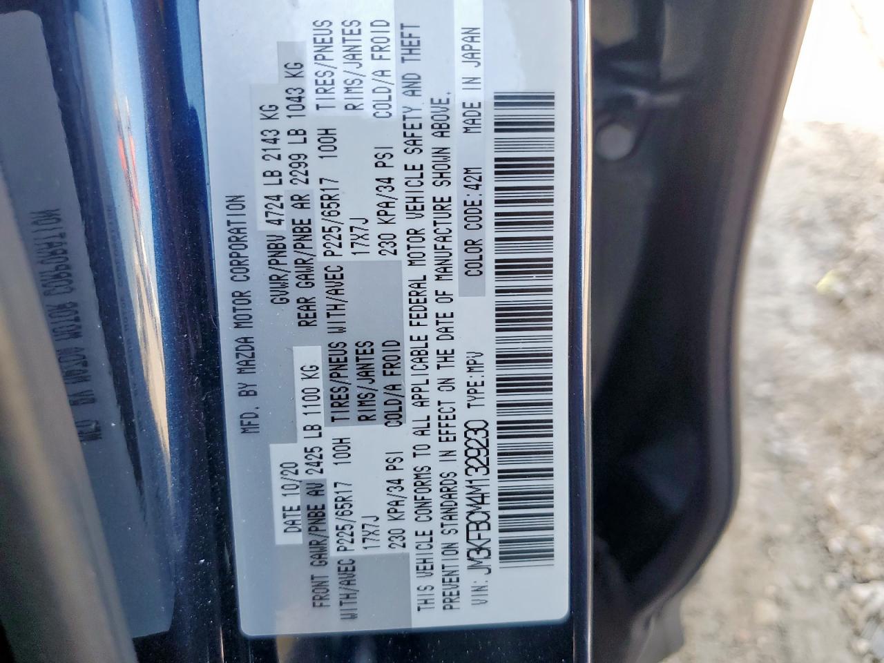 2021 Mazda Cx-5 Touring VIN: JM3KFBCM4M1329230 Lot: 67688015