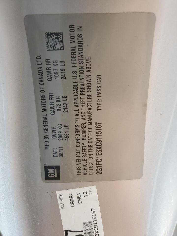 2012 Chevrolet Camaro Lt VIN: 2G1FC1E3XC9115167 Lot: 70380405