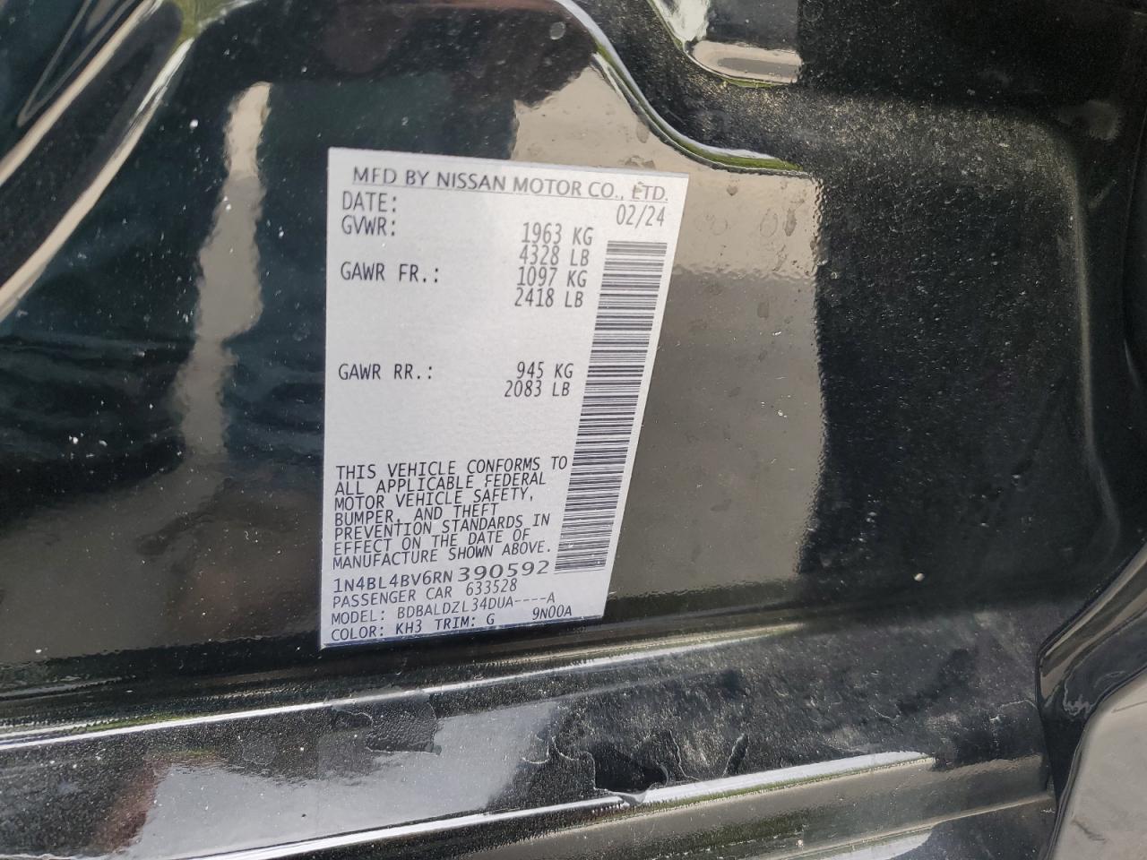 2024 Nissan Altima S VIN: 1N4BL4BV6RN390592 Lot: 70465965