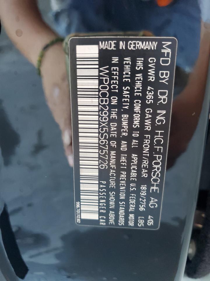 2005 Porsche 911 Turbo Cabriolet VIN: WP0CB299X5S675726 Lot: 69680915