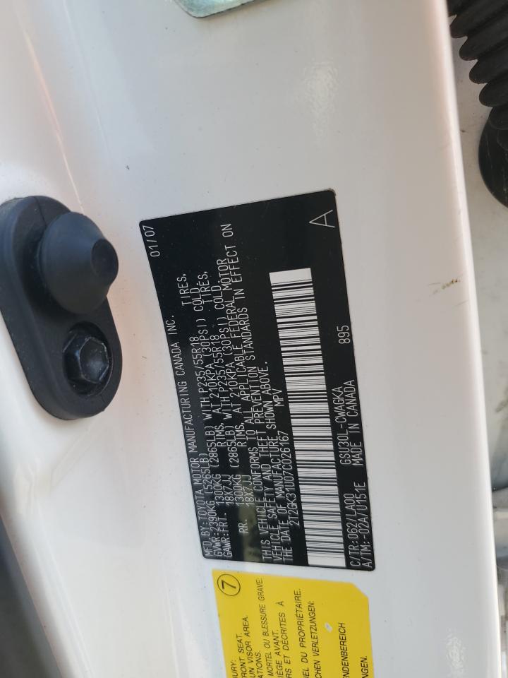 2007 Lexus Rx 350 VIN: 2T2GK31U07C026167 Lot: 66038265