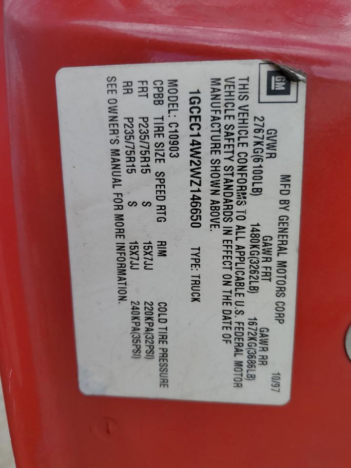 1998 Chevrolet Gmt-400 C1500 VIN: 1GCEC14W2WZ146650 Lot: 69467735