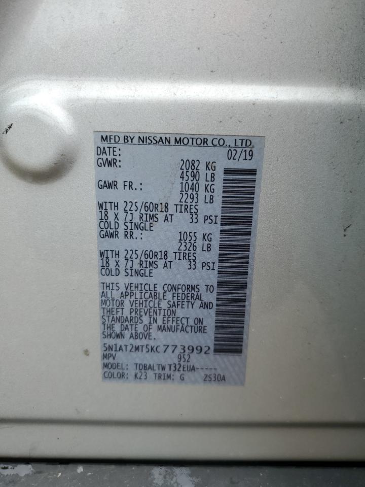 2019 Nissan Rogue S VIN: 5N1AT2MT5KC773992 Lot: 69376115