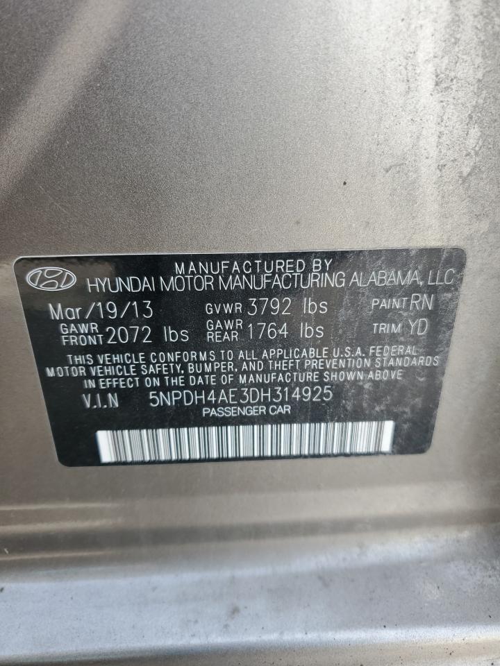 2013 Hyundai Elantra Gls VIN: 5NPDH4AE3DH314925 Lot: 68856255