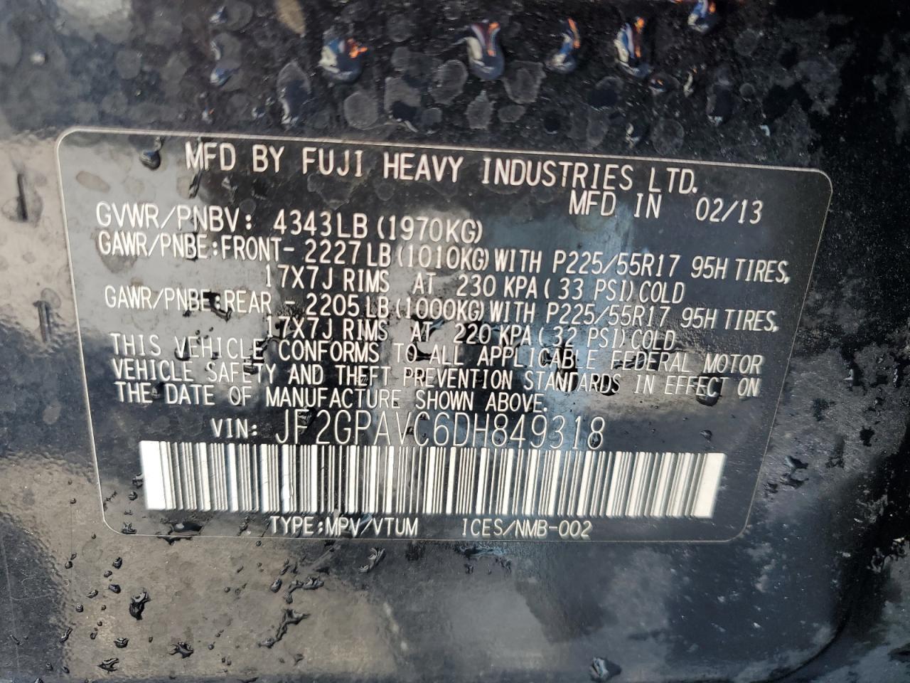 2013 Subaru Xv Crosstrek 2.0 Premium VIN: JF2GPAVC6DH849318 Lot: 70415145