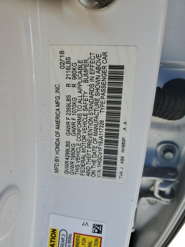2018 Honda Accord Lx VIN: 1HGCV1F18JA117326 Lot: 67365585