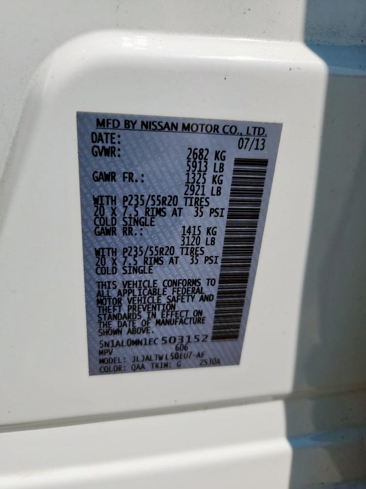 2014 Infiniti Qx60 VIN: 5N1AL0MN1EC503152 Lot: 67551095