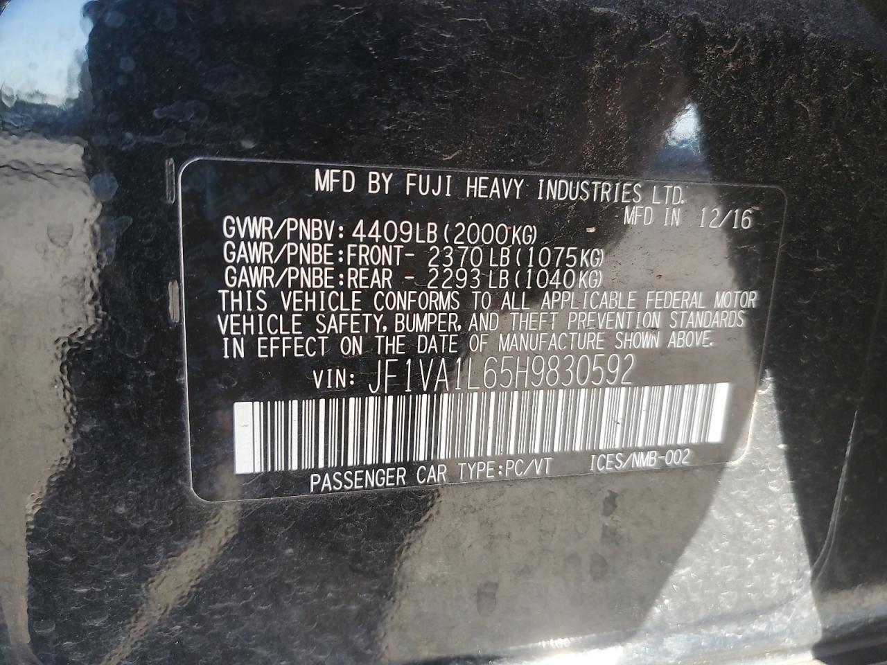 2017 Subaru Wrx Limited VIN: JF1VA1L65H9830592 Lot: 69877775