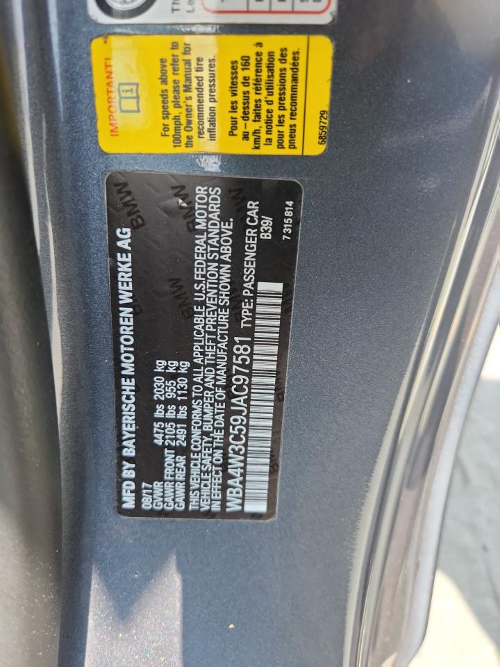 2018 BMW 430I VIN: WBA4W3C59JAC97581 Lot: 66075465