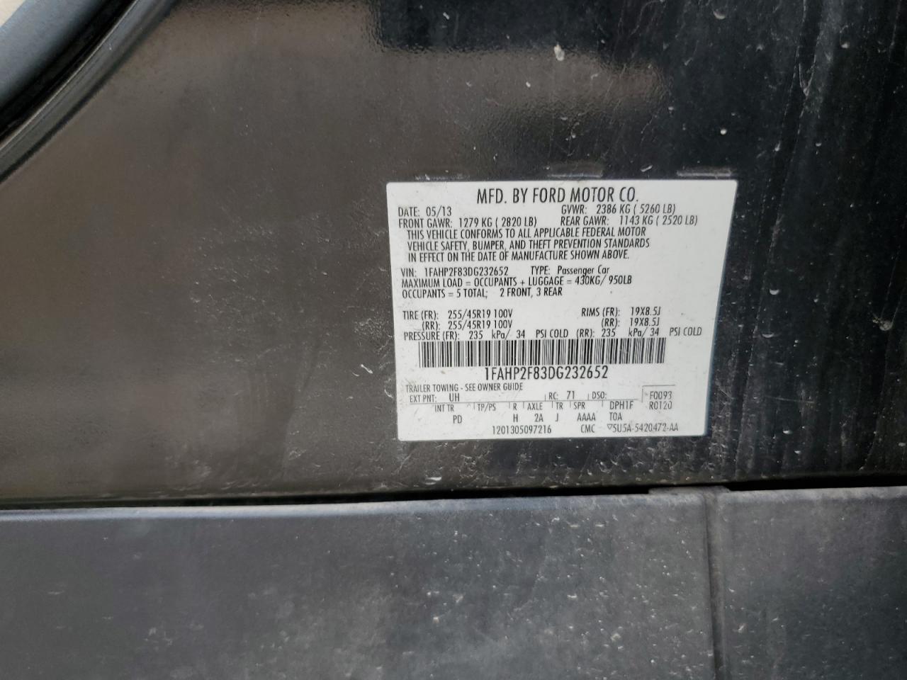 2013 Ford Taurus Limited VIN: 1FAHP2F83DG232652 Lot: 69680075