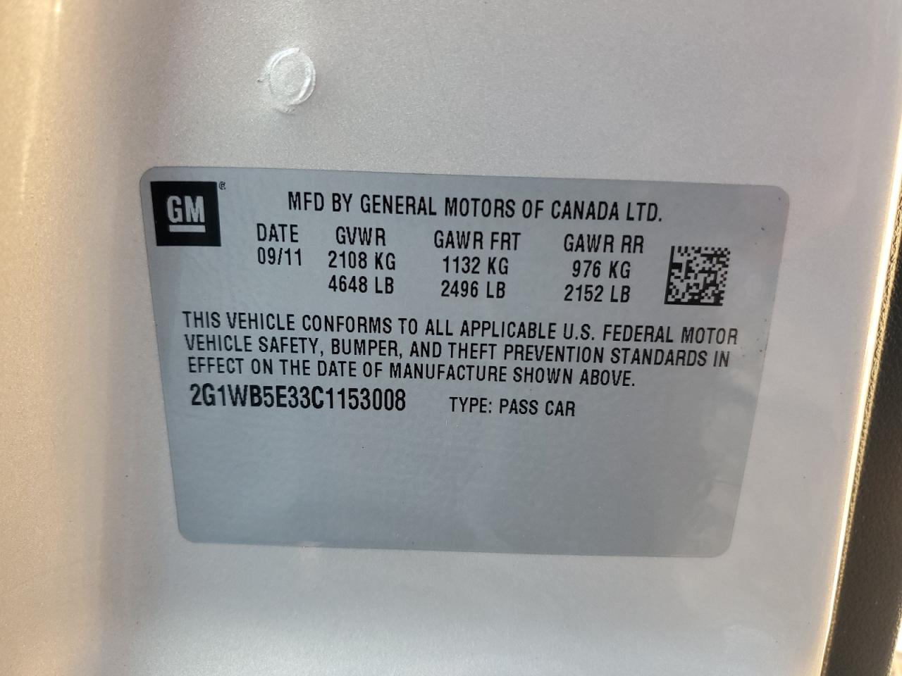 2012 Chevrolet Impala Lt VIN: 2G1WB5E33C1153008 Lot: 69589675