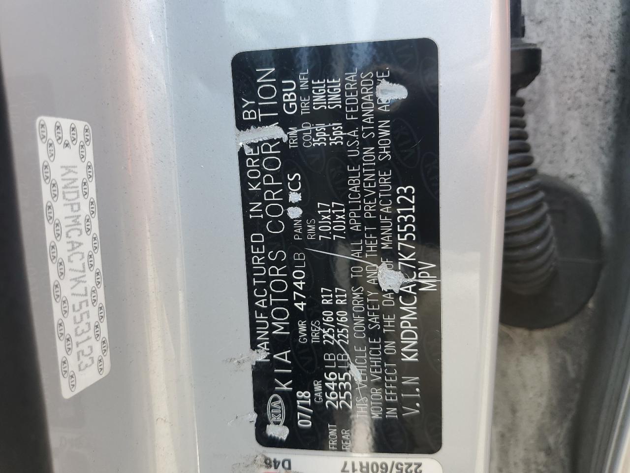 2019 Kia Sportage Lx VIN: KNDPMCAC7K7553123 Lot: 67550795