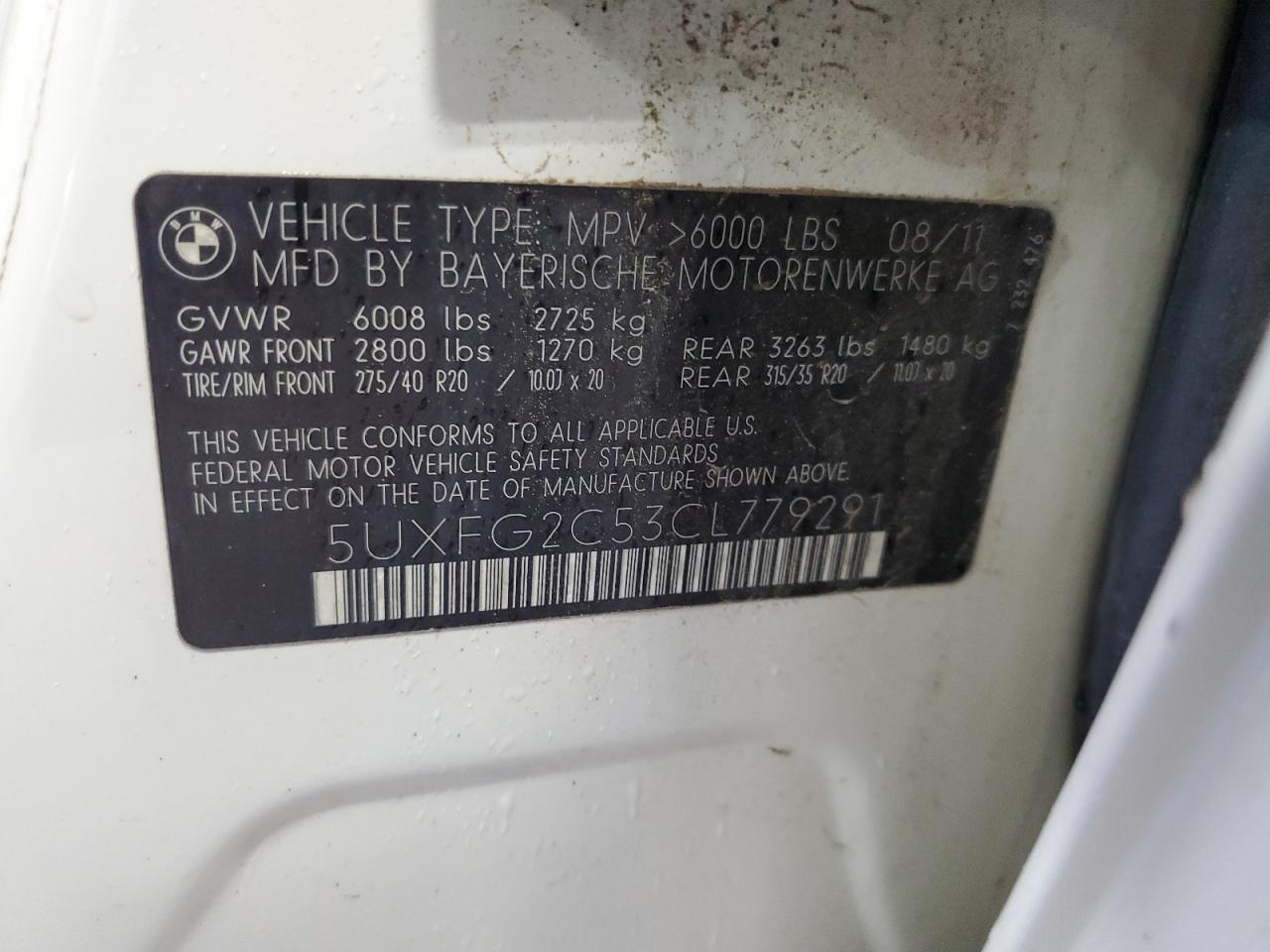 2012 BMW X6 xDrive35I VIN: 5UXFG2C53CL779291 Lot: 69090755