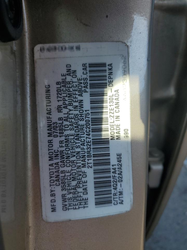 2004 Toyota Corolla Ce VIN: 2T1BR32E74C200751 Lot: 68321615