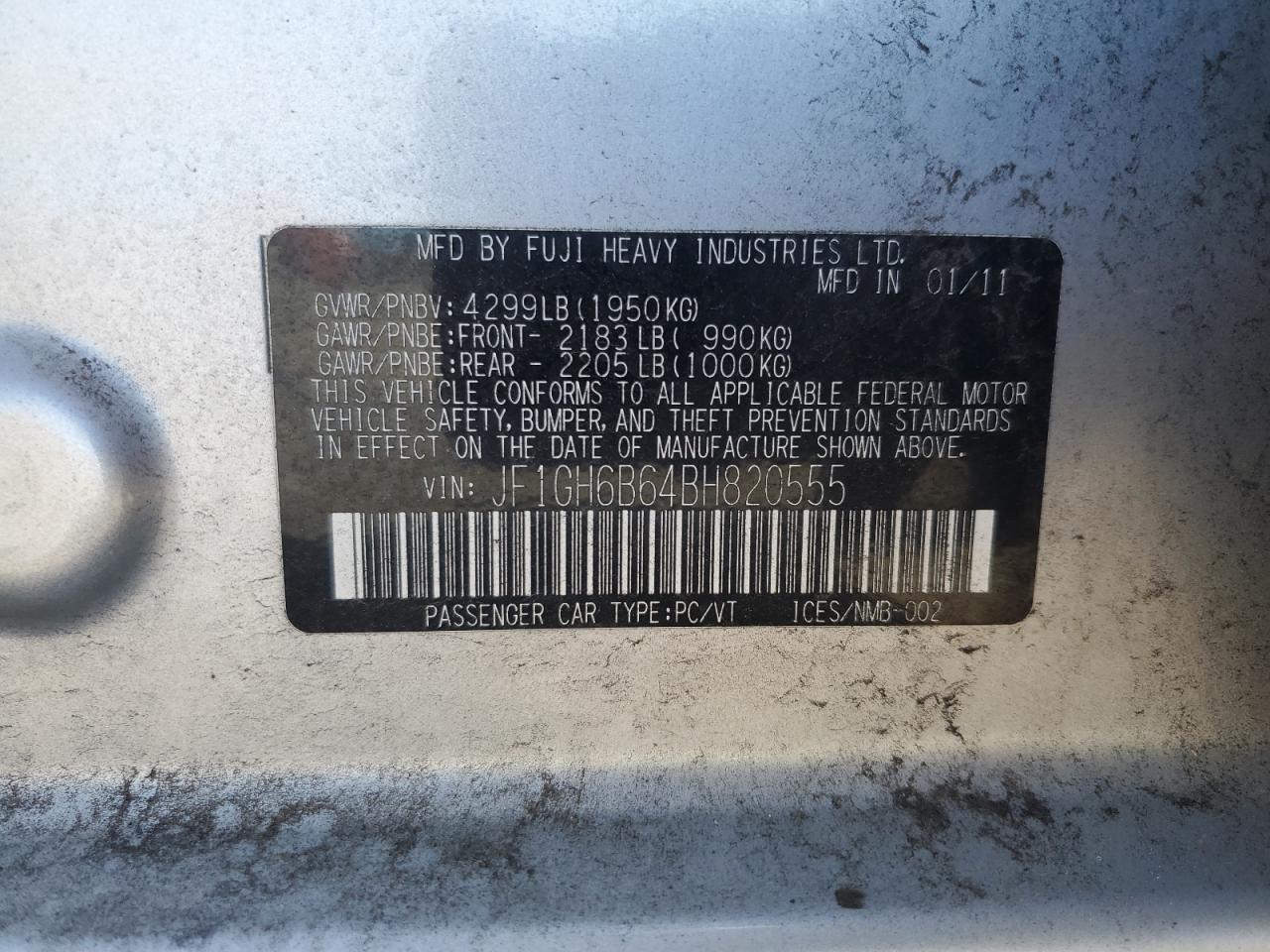 2011 Subaru Impreza 2.5I Premium VIN: JF1GH6B64BH820555 Lot: 65400585